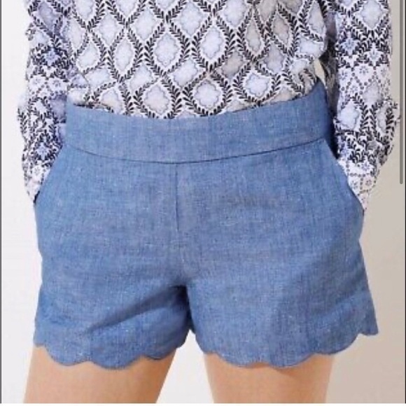 NWT Ann Taylor Loft Chambray Rivera Scalloped 4 Inch Inseam Shorts Size 8 - Picture 1 of 13
